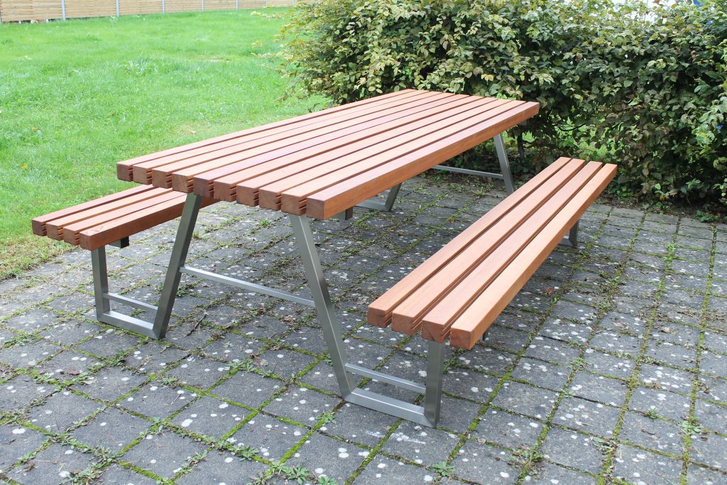 Picknickbank "Medellín" Tisch Bank Kombination aus Holz und Edelstahl