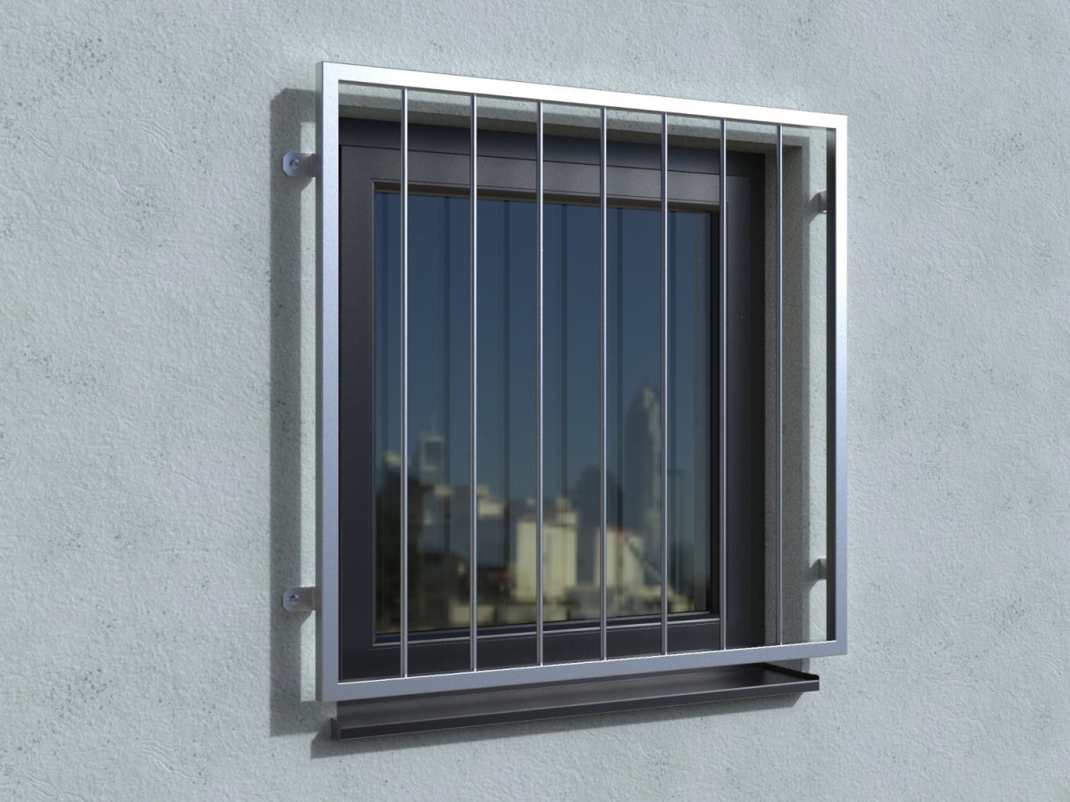 Fenstergitter Edelstahl Modell Turin mit Fensterbrett