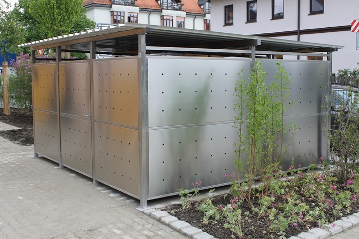 Fahrradgarage Mülltonnenhaus Müllcontainer Überdachung Garten Gerätehaus Größe 5 m. Edelstahlverkleidung